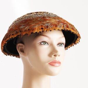 Vintage Dana Marte Original Hat with Feathers Mushroom Style Rare Retro 60s